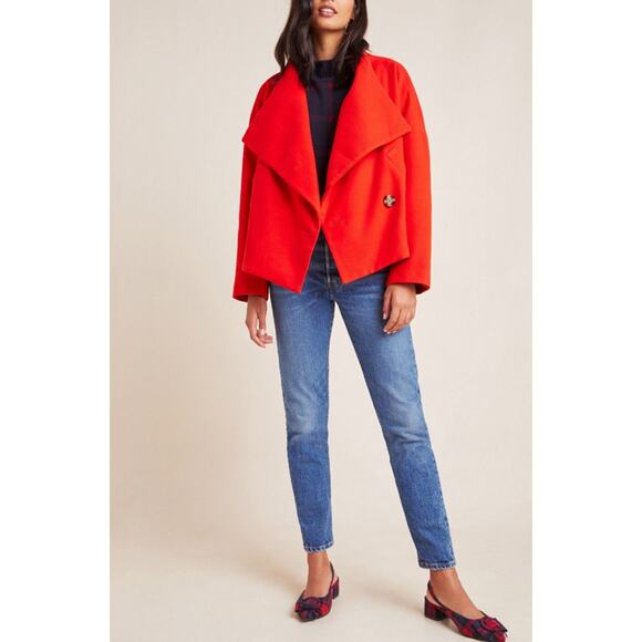 Anthropologie Sascha Asymmetrical Jacket Bright Red Size Medium - Picture 2 of 13